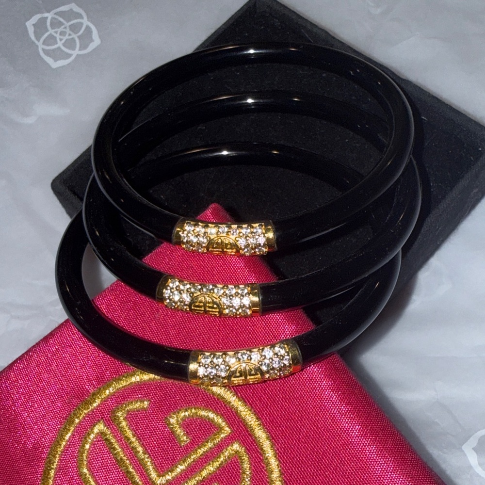 BudhaGirl ALL WEATHER BANGLES - black & gold - set of 3